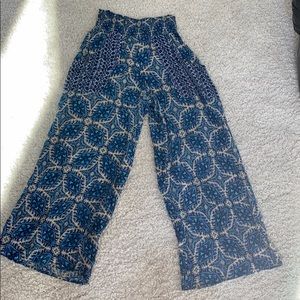 blue pattern flare pants